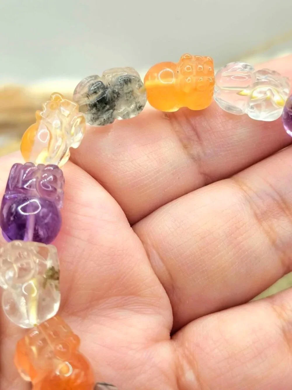 Natural High Grade Mixed Gemstones Carved Blessing Pi Xiu Bracelet